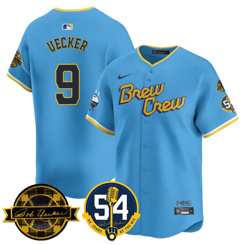 Men Milwaukee Brewers #9 Uecker Light blue Nike MLB 2025 Jersey 01